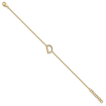 14K Gelbgold Armband mit natürlichem Diamant-Buchstaben D seitlich und 1 Zoll Verlängerung