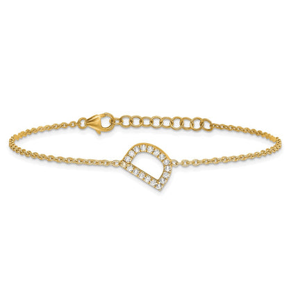 14K Gelbgold Armband mit natürlichem Diamant-Buchstaben D seitlich und 1 Zoll Verlängerung