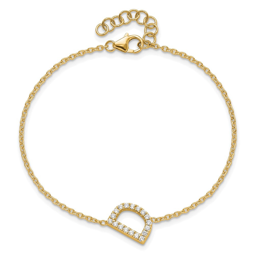 14K Gelbgold Armband mit natürlichem Diamant-Buchstaben D seitlich und 1 Zoll Verlängerung
