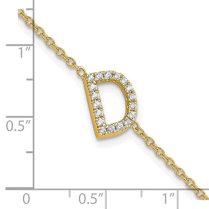 14K Gelbgold Armband mit natürlichem Diamant-Buchstaben D seitlich und 1 Zoll Verlängerung