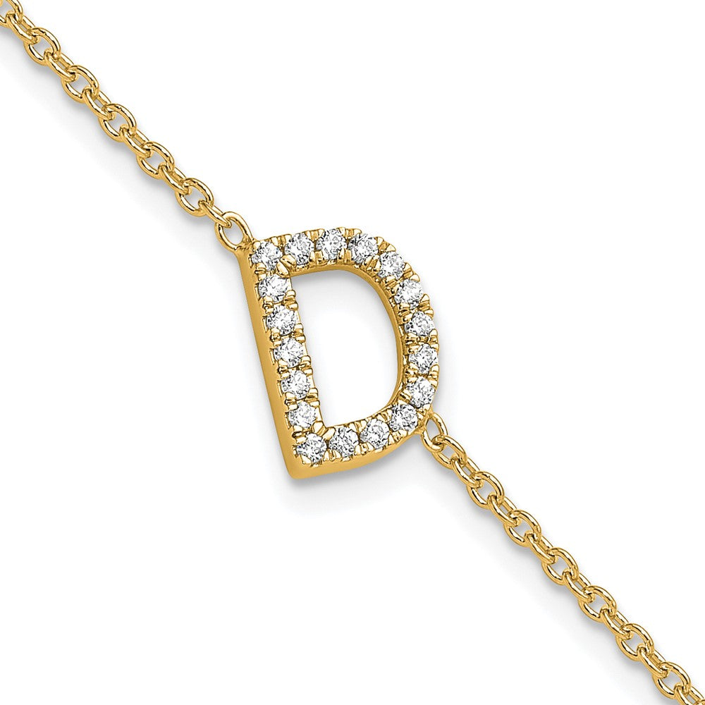 14K Gelbgold Armband mit natürlichem Diamant-Buchstaben D seitlich und 1 Zoll Verlängerung
