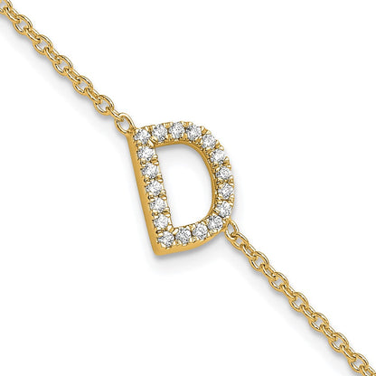 14K Gelbgold Armband mit natürlichem Diamant-Buchstaben D seitlich und 1 Zoll Verlängerung