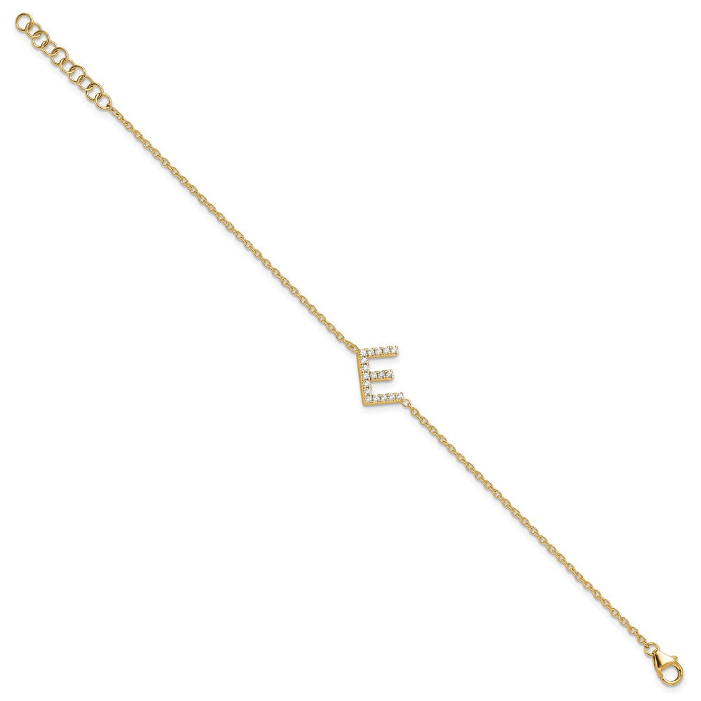 14K Gelbgold Armband mit seitlichem Buchstaben „E" aus natürlichen Diamanten, mit 2,5 cm Verlängerung