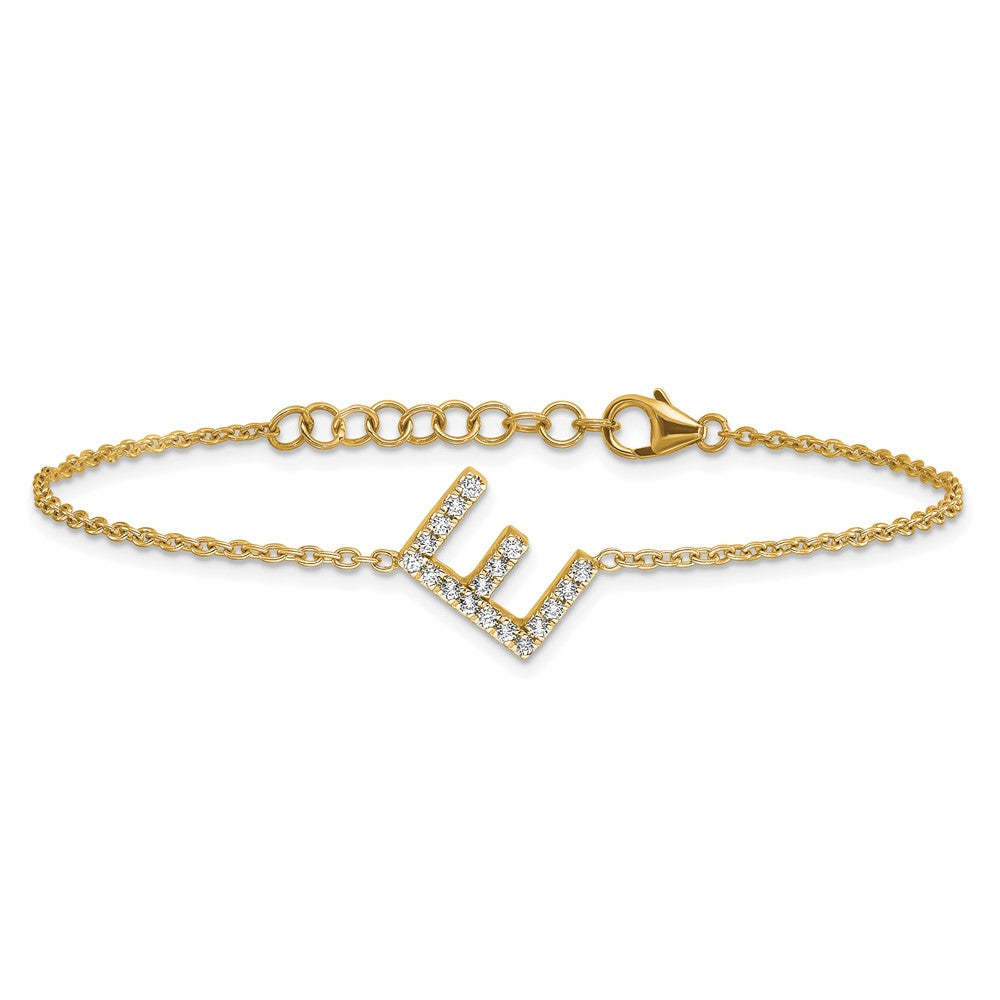 14K Gelbgold Armband mit seitlichem Buchstaben „E" aus natürlichen Diamanten, mit 2,5 cm Verlängerung
