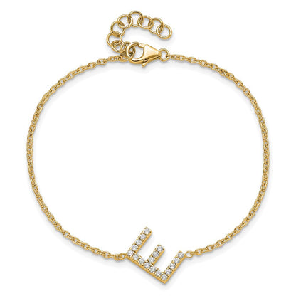 14K Gelbgold Armband mit seitlichem Buchstaben „E" aus natürlichen Diamanten, mit 2,5 cm Verlängerung