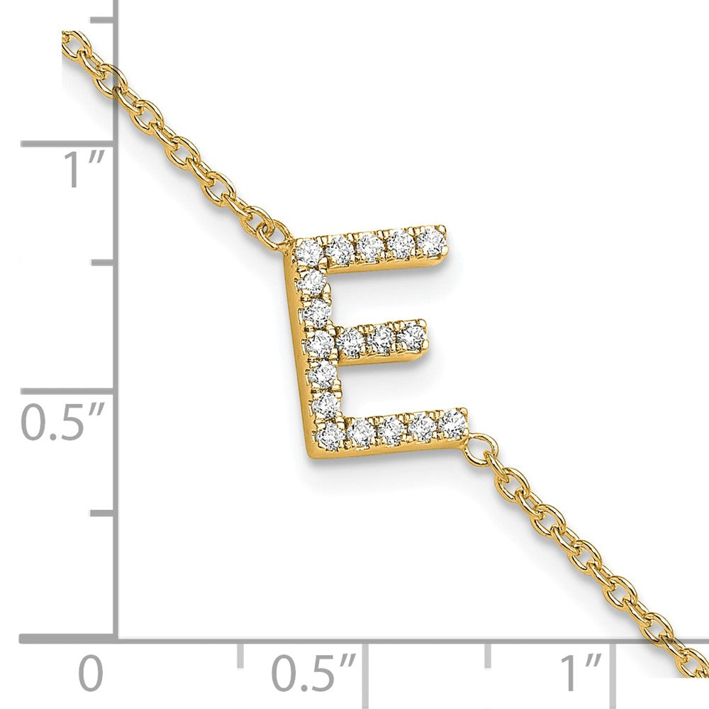 14K Gelbgold Armband mit seitlichem Buchstaben „E" aus natürlichen Diamanten, mit 2,5 cm Verlängerung