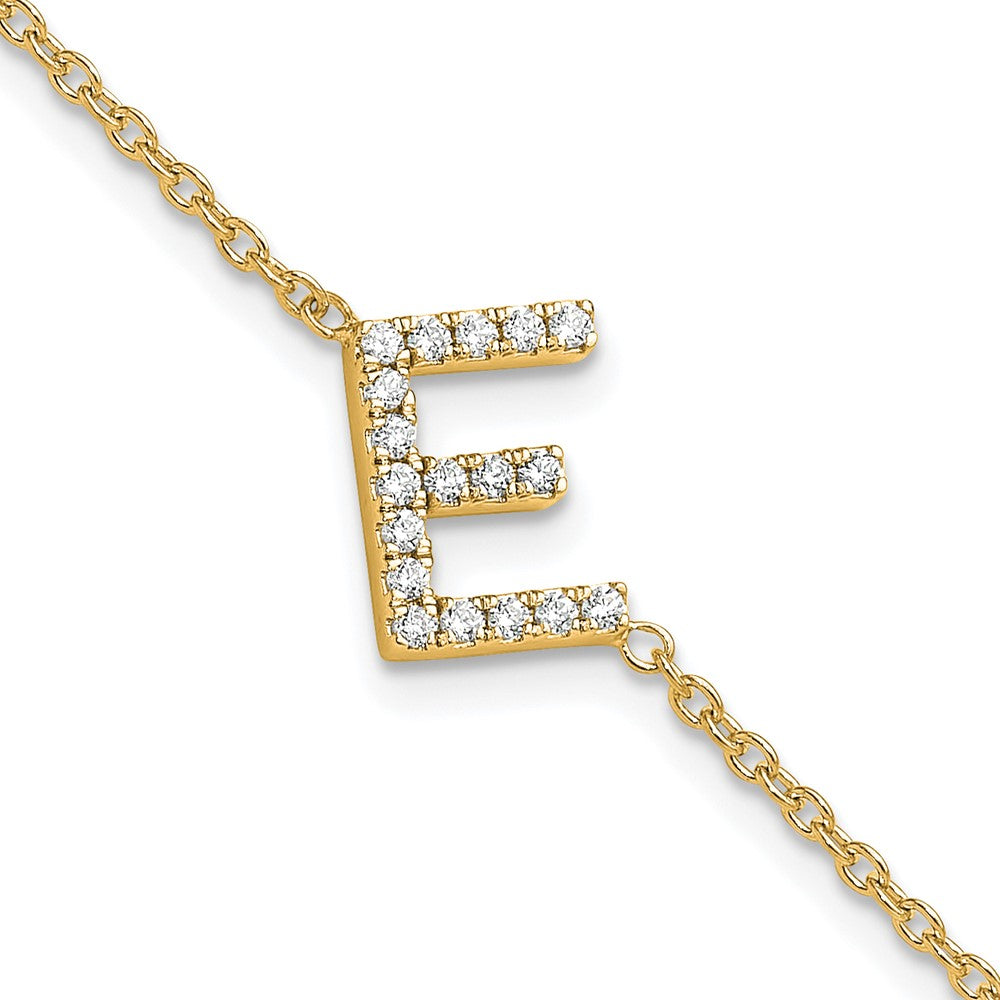 14K Gelbgold Armband mit seitlichem Buchstaben „E" aus natürlichen Diamanten, mit 2,5 cm Verlängerung