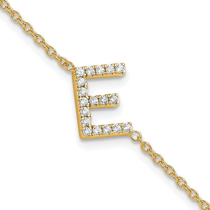 14K Gelbgold Armband mit seitlichem Buchstaben „E" aus natürlichen Diamanten, mit 2,5 cm Verlängerung