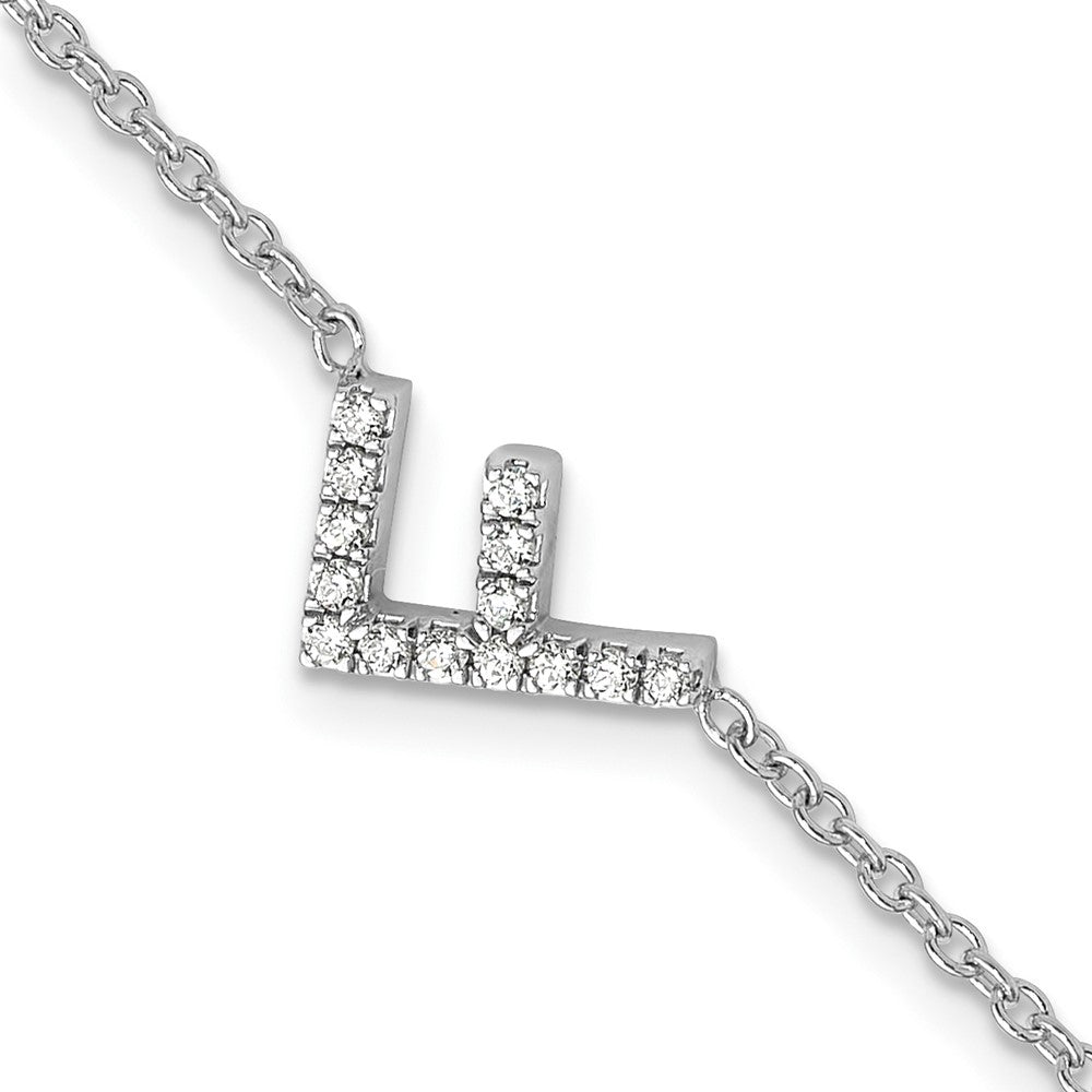14K Weißgold Armband mit natürlichem Diamant-Buchstaben "F" seitlich, mit 2,5 cm Verlängerung