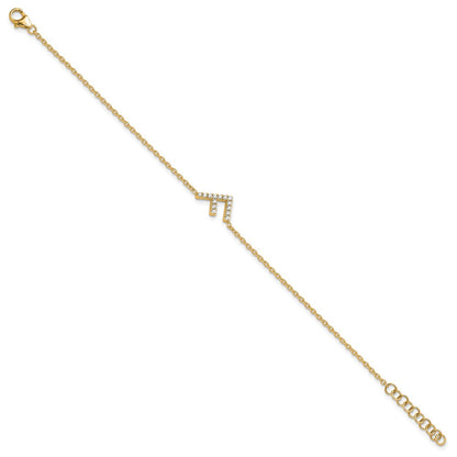 14K Gelbgold Armband mit natürlichem Diamant-Buchstaben "F" seitlich, mit 2,5 cm Verlängerung