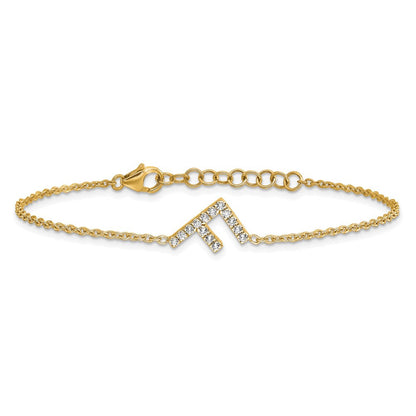14K Gelbgold Armband mit natürlichem Diamant-Buchstaben "F" seitlich, mit 2,5 cm Verlängerung