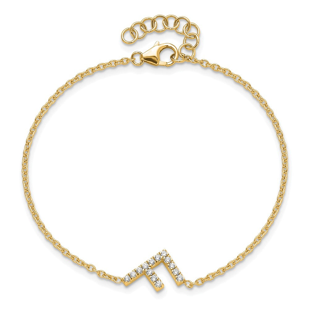 14K Gelbgold Armband mit natürlichem Diamant-Buchstaben "F" seitlich, mit 2,5 cm Verlängerung