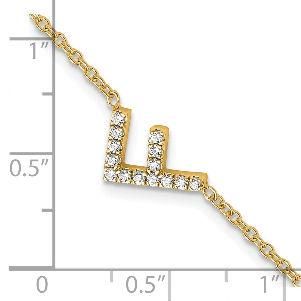 14K Gelbgold Armband mit natürlichem Diamant-Buchstaben "F" seitlich, mit 2,5 cm Verlängerung
