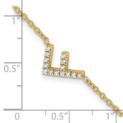 14K Gelbgold Armband mit natürlichem Diamant-Buchstaben "F" seitlich, mit 2,5 cm Verlängerung