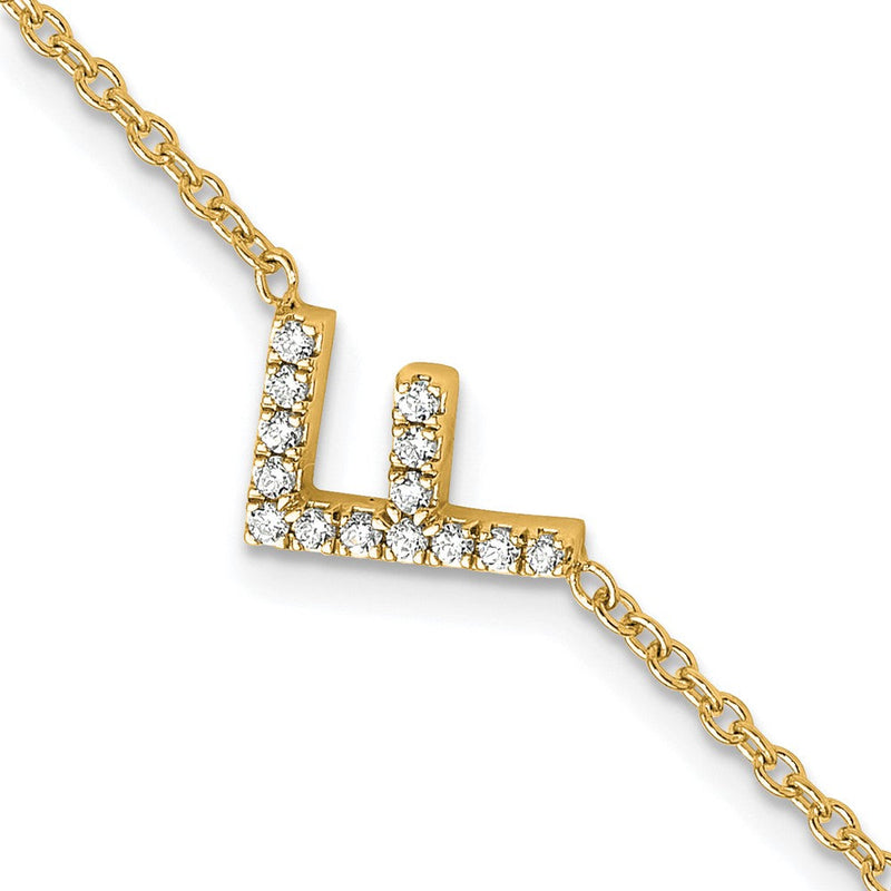 14K Gelbgold Armband mit natürlichem Diamant-Buchstaben "F" seitlich, mit 2,5 cm Verlängerung