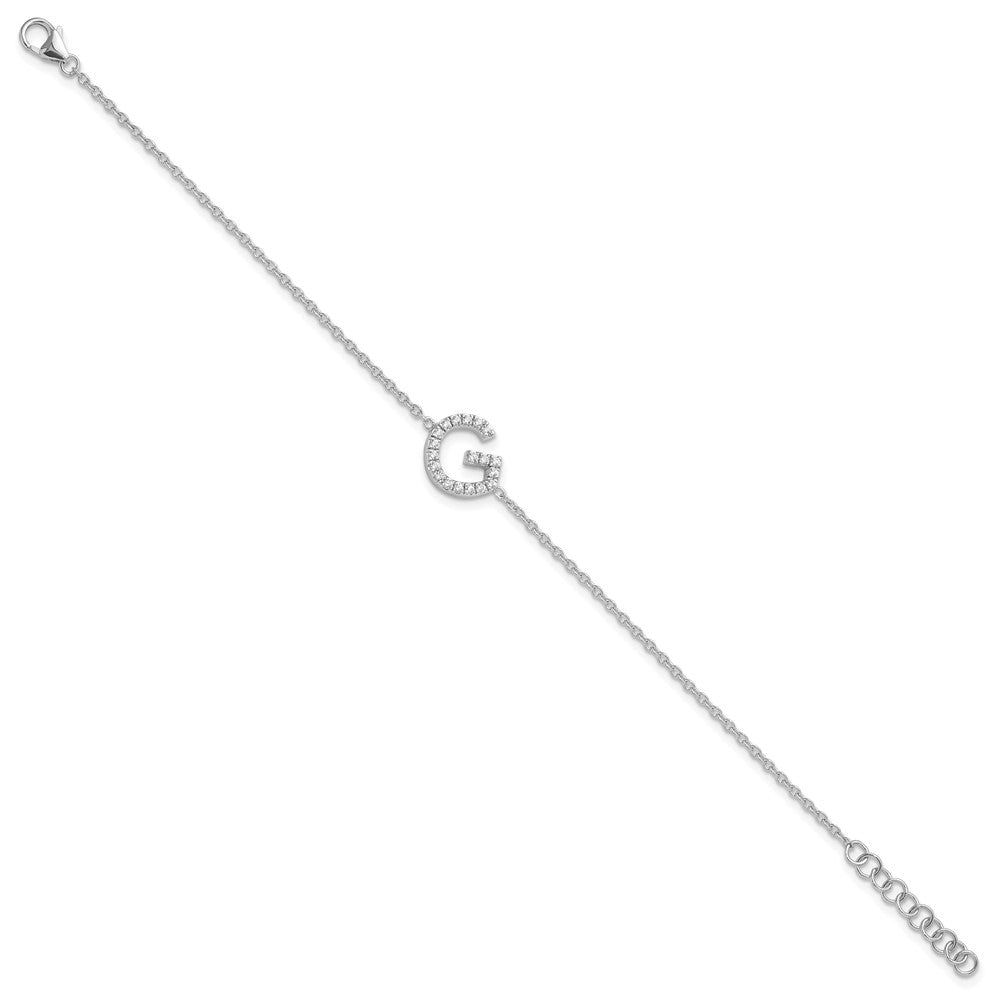 Armband mit seitlichem Buchstaben "G" aus 14K Weißgold mit natürlichem Diamant und 1 Zoll Verlängerung