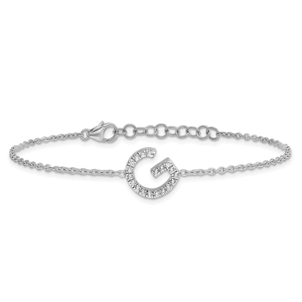 Armband mit seitlichem Buchstaben "G" aus 14K Weißgold mit natürlichem Diamant und 1 Zoll Verlängerung