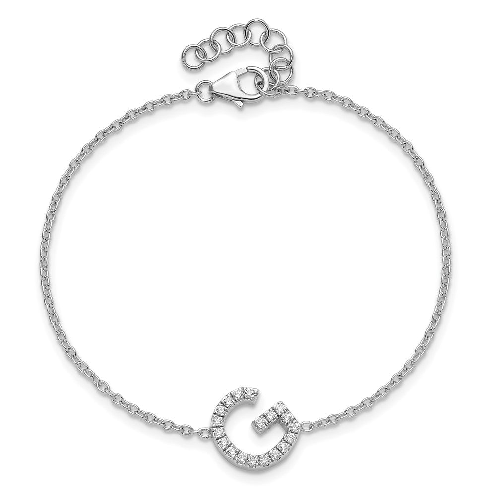 Armband mit seitlichem Buchstaben "G" aus 14K Weißgold mit natürlichem Diamant und 1 Zoll Verlängerung