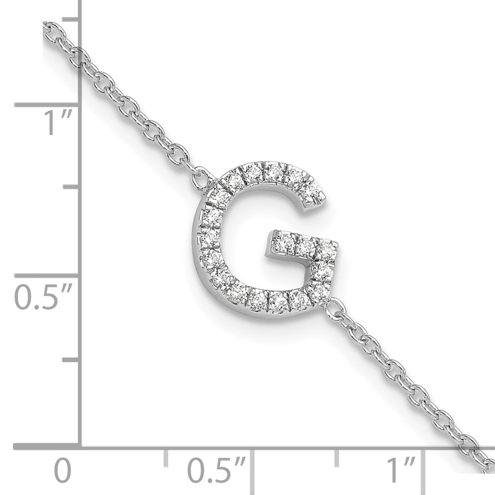 Armband mit seitlichem Buchstaben "G" aus 14K Weißgold mit natürlichem Diamant und 1 Zoll Verlängerung