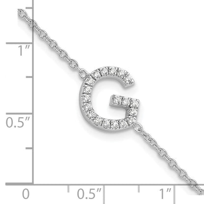 Armband mit seitlichem Buchstaben "G" aus 14K Weißgold mit natürlichem Diamant und 1 Zoll Verlängerung