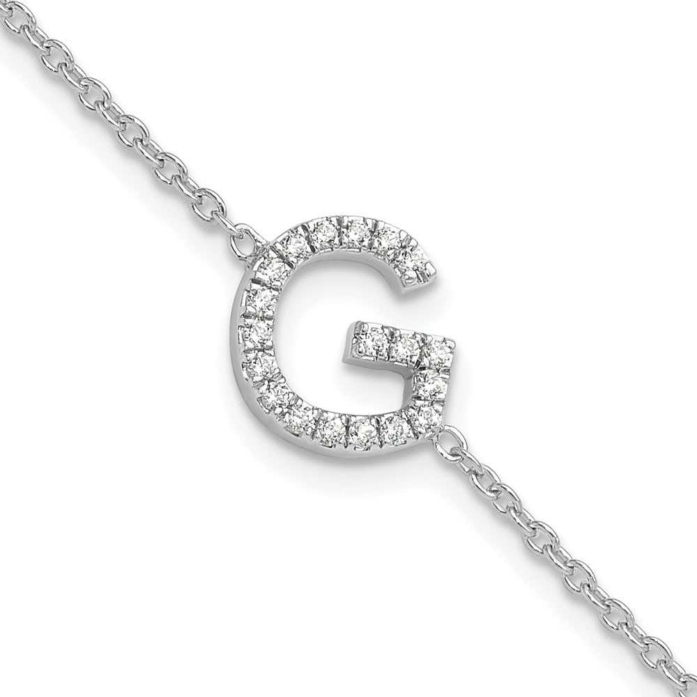 Armband mit seitlichem Buchstaben "G" aus 14K Weißgold mit natürlichem Diamant und 1 Zoll Verlängerung