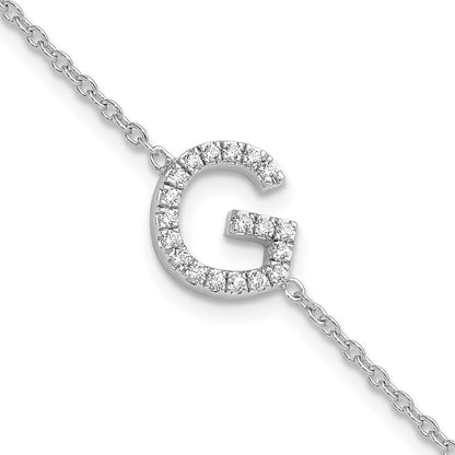 Armband mit seitlichem Buchstaben "G" aus 14K Weißgold mit natürlichem Diamant und 1 Zoll Verlängerung