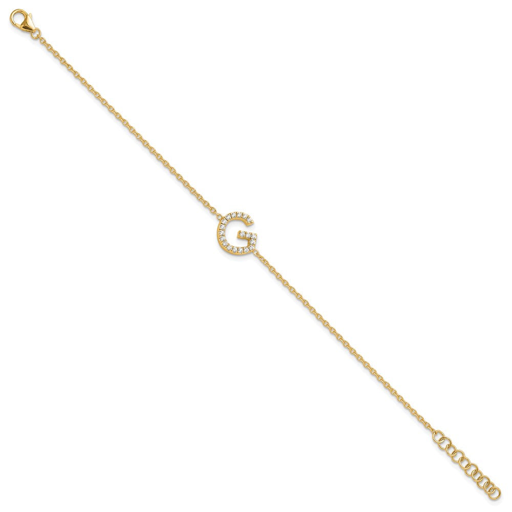14K Gelbgold Buchstaben-Armband "G" quer mit natürlichen Diamanten und 2,5 cm Verlängerung