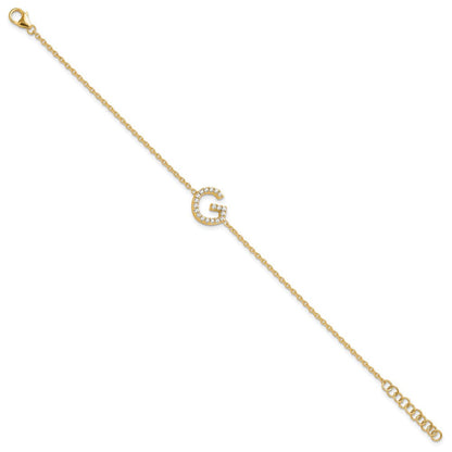 14K Gelbgold Buchstaben-Armband "G" quer mit natürlichen Diamanten und 2,5 cm Verlängerung