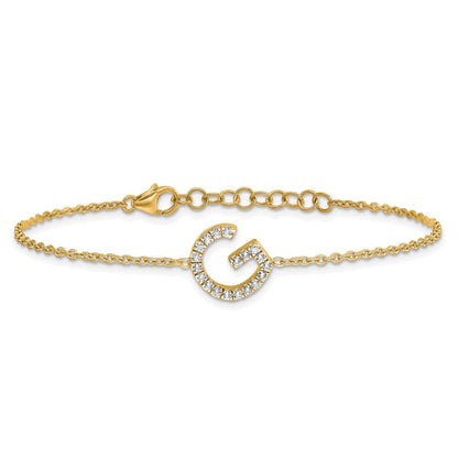 14K Gelbgold Buchstaben-Armband "G" quer mit natürlichen Diamanten und 2,5 cm Verlängerung