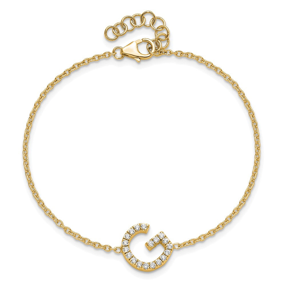 14K Gelbgold Buchstaben-Armband "G" quer mit natürlichen Diamanten und 2,5 cm Verlängerung