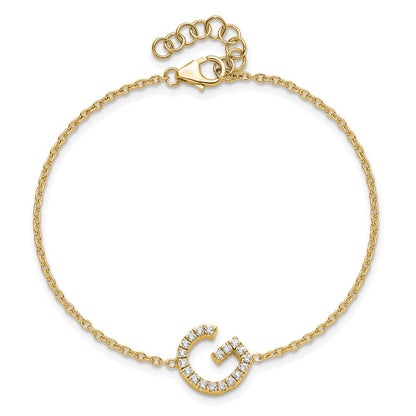 14K Gelbgold Buchstaben-Armband "G" quer mit natürlichen Diamanten und 2,5 cm Verlängerung