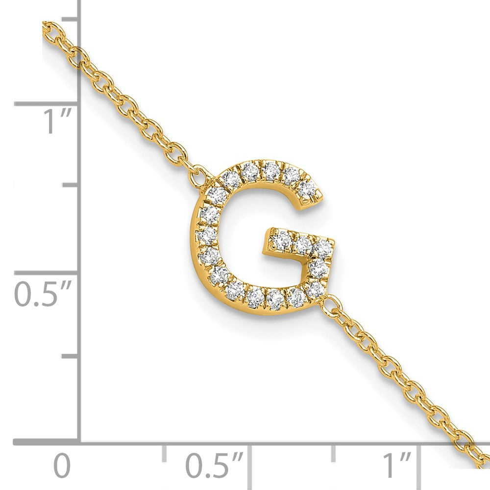 14K Gelbgold Buchstaben-Armband "G" quer mit natürlichen Diamanten und 2,5 cm Verlängerung
