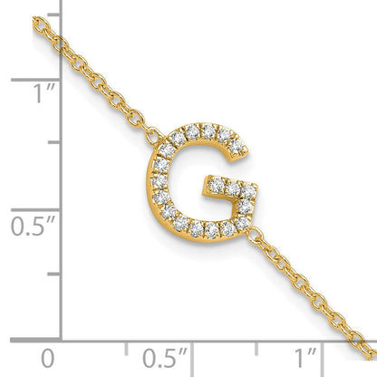 14K Gelbgold Buchstaben-Armband "G" quer mit natürlichen Diamanten und 2,5 cm Verlängerung