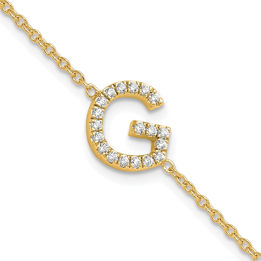 14K Gelbgold Buchstaben-Armband "G" quer mit natürlichen Diamanten und 2,5 cm Verlängerung