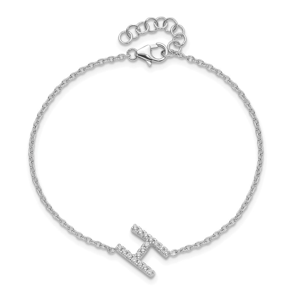 14K Weißgold Armband mit natürlichem Diamant Buchstabe H seitlich und 1 Zoll Verlängerung