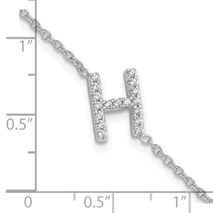 14K Weißgold Armband mit natürlichem Diamant Buchstabe H seitlich und 1 Zoll Verlängerung