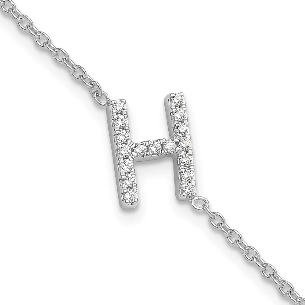 14K Weißgold Armband mit natürlichem Diamant Buchstabe H seitlich und 1 Zoll Verlängerung