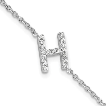 14K Weißgold Armband mit natürlichem Diamant Buchstabe H seitlich und 1 Zoll Verlängerung