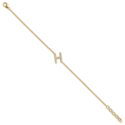 14K Gelbgold Armband mit natürlichem Diamant, seitlichem Buchstaben „H" und 1 Zoll Verlängerung