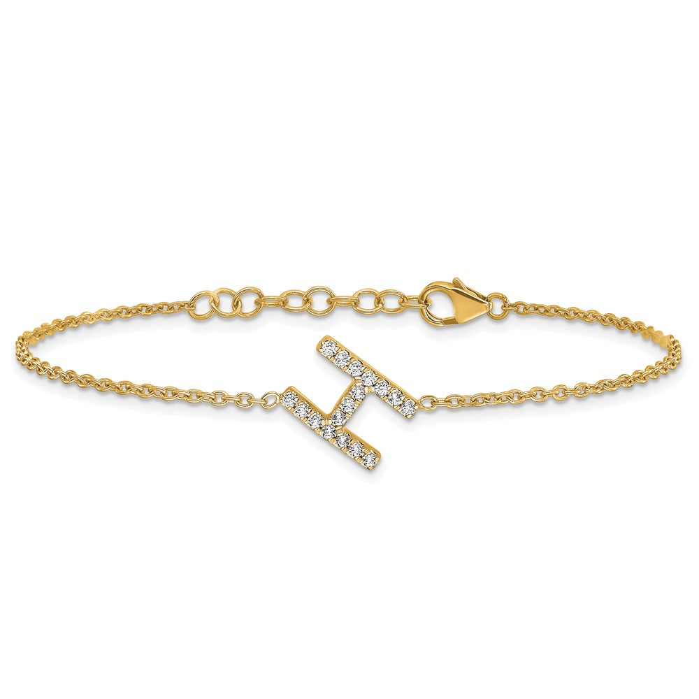 14K Gelbgold Armband mit natürlichem Diamant, seitlichem Buchstaben „H" und 1 Zoll Verlängerung