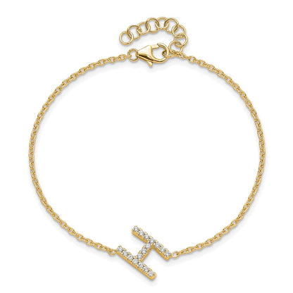 14K Gelbgold Armband mit natürlichem Diamant, seitlichem Buchstaben „H" und 1 Zoll Verlängerung