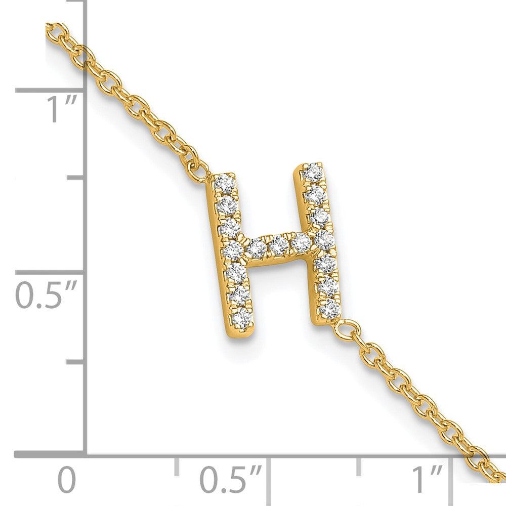 14K Gelbgold Armband mit natürlichem Diamant, seitlichem Buchstaben „H" und 1 Zoll Verlängerung