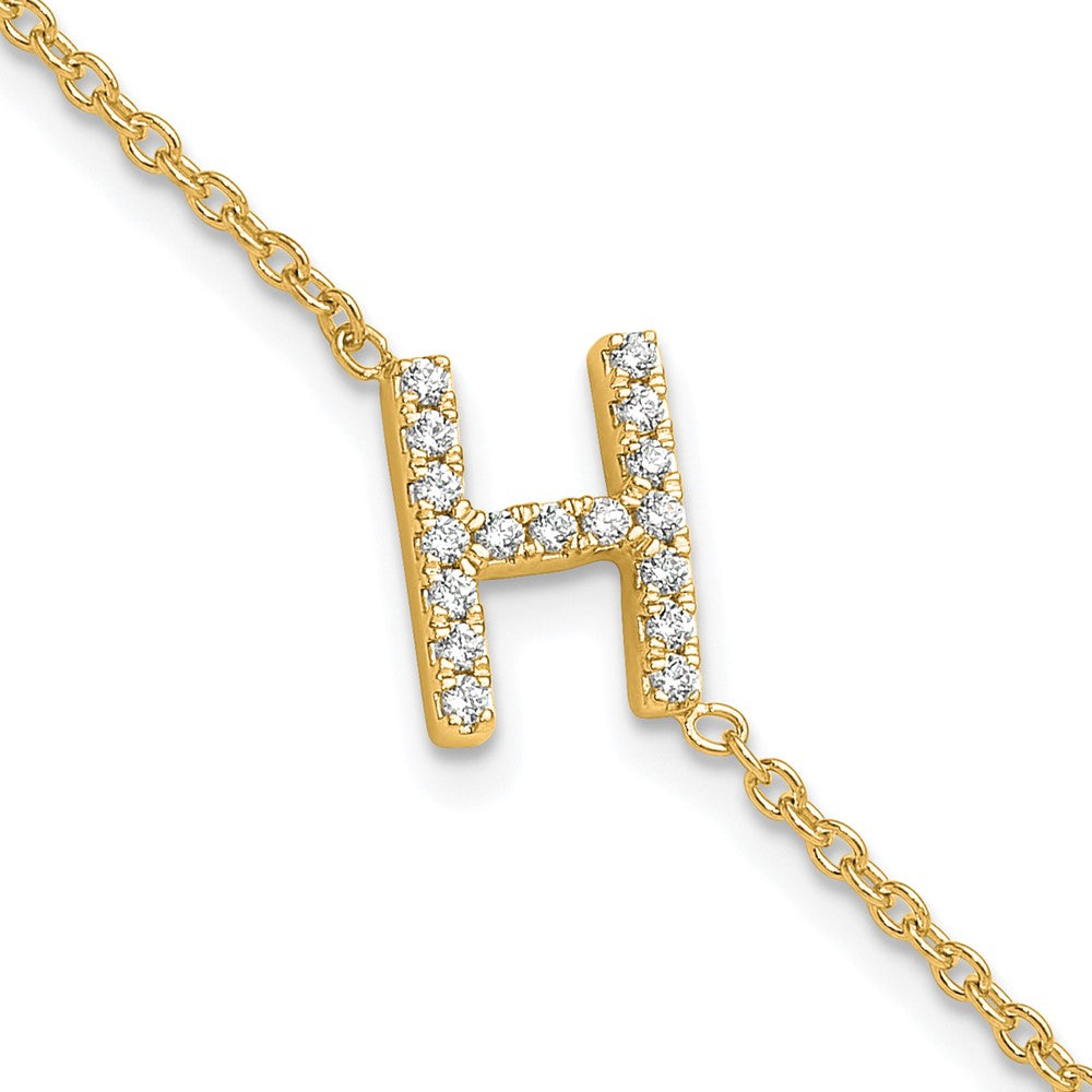14K Gelbgold Armband mit natürlichem Diamant, seitlichem Buchstaben „H" und 1 Zoll Verlängerung
