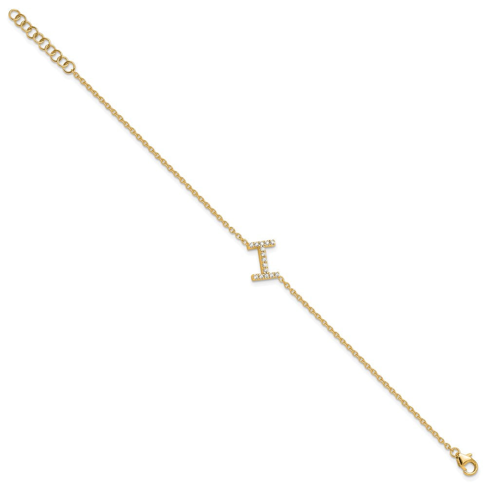 14K Gelbgold Armband mit seitlichem Buchstaben „I" aus natürlichen Diamanten, mit 2,5 cm Verlängerung
