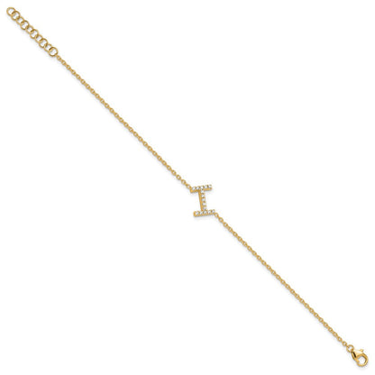 14K Gelbgold Armband mit seitlichem Buchstaben „I" aus natürlichen Diamanten, mit 2,5 cm Verlängerung