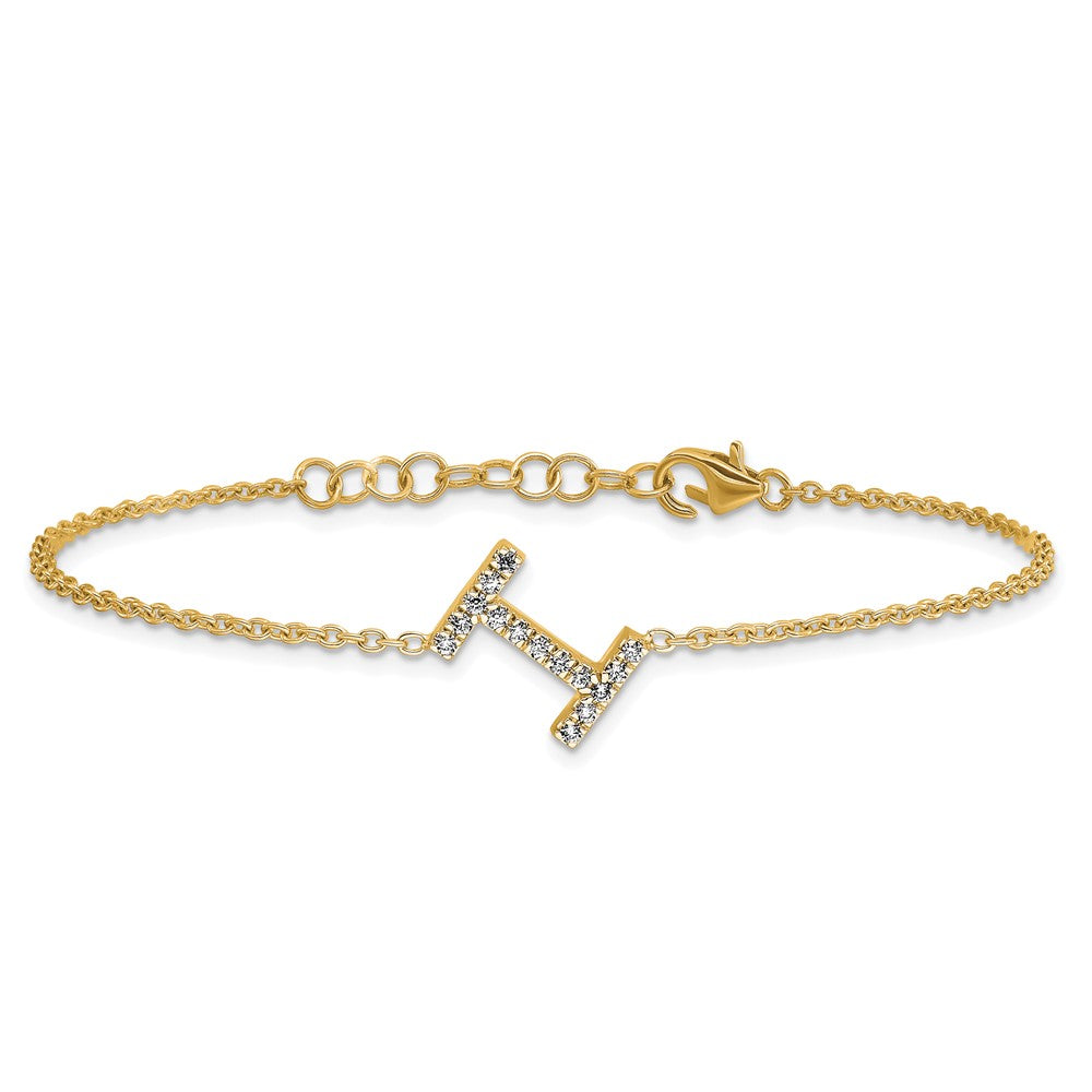 14K Gelbgold Armband mit seitlichem Buchstaben „I" aus natürlichen Diamanten, mit 2,5 cm Verlängerung