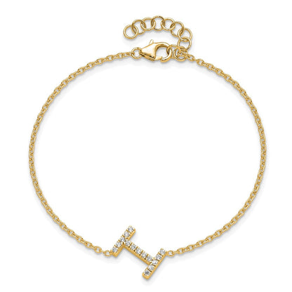 14K Gelbgold Armband mit seitlichem Buchstaben „I" aus natürlichen Diamanten, mit 2,5 cm Verlängerung
