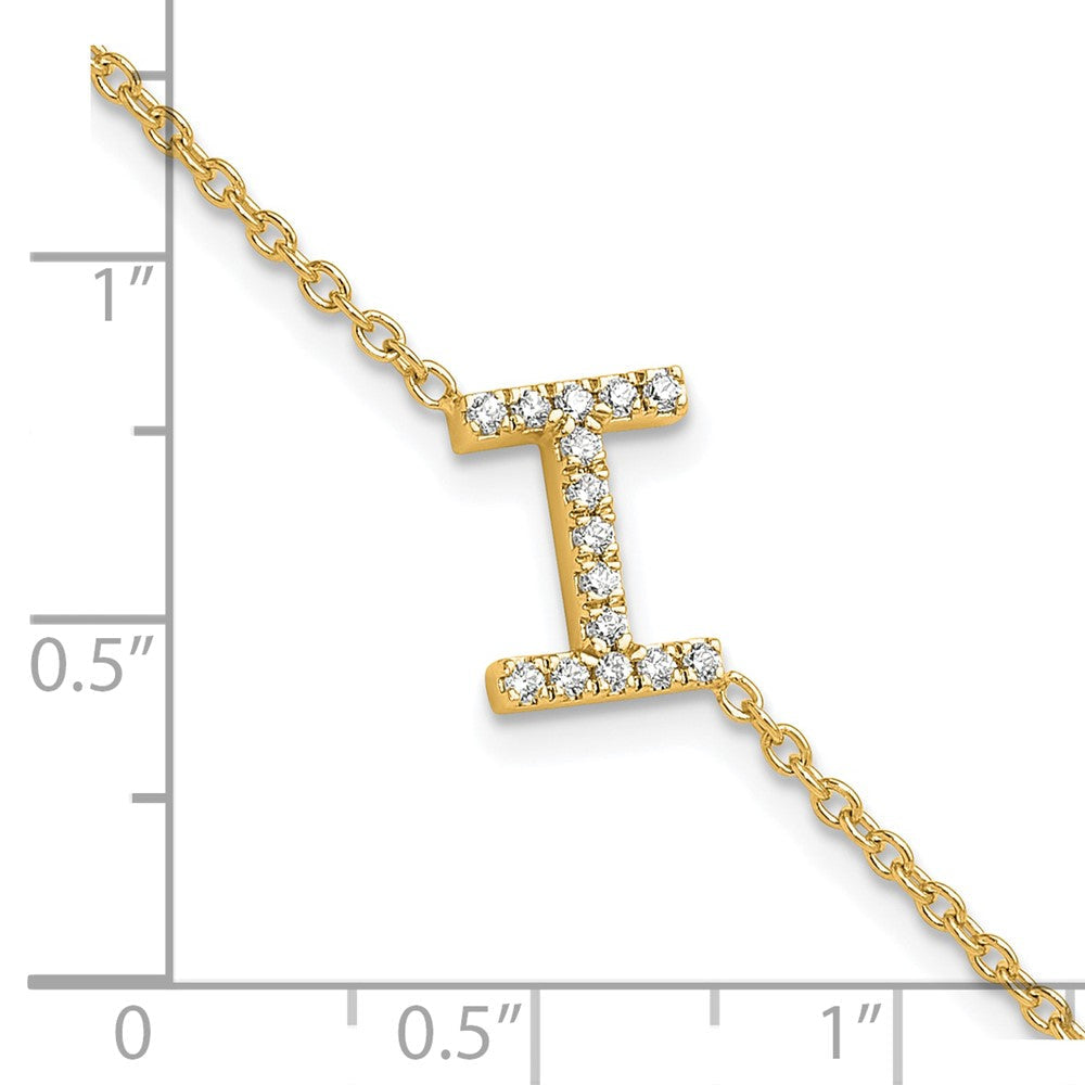 14K Gelbgold Armband mit seitlichem Buchstaben „I" aus natürlichen Diamanten, mit 2,5 cm Verlängerung