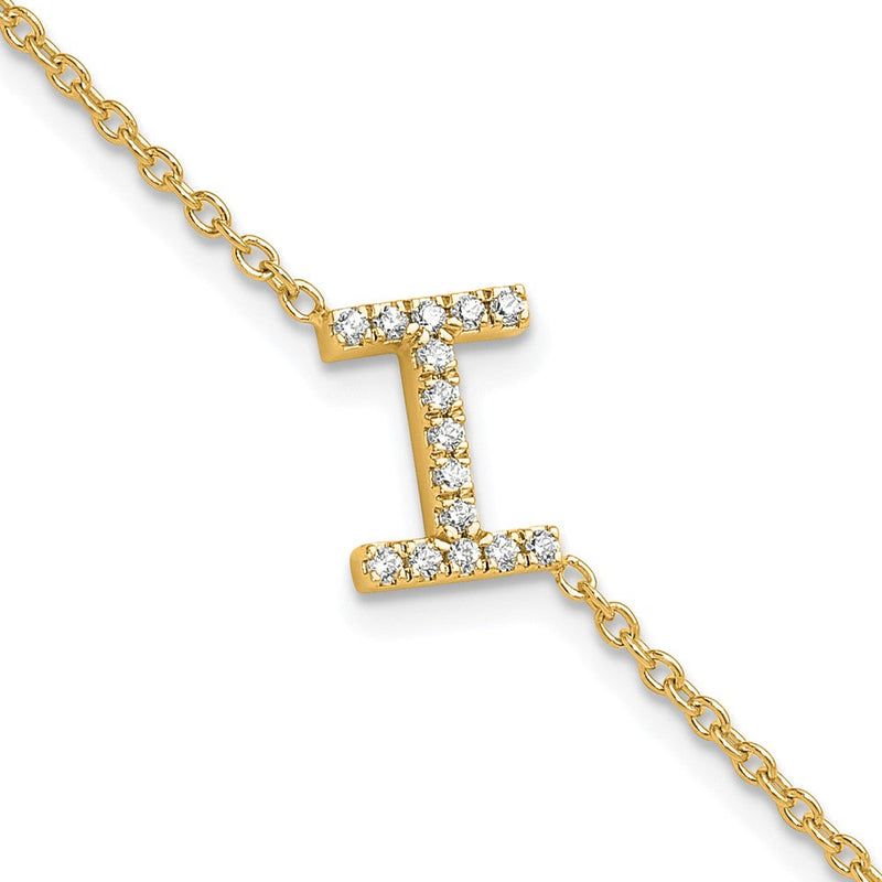 14K Gelbgold Armband mit seitlichem Buchstaben „I" aus natürlichen Diamanten, mit 2,5 cm Verlängerung