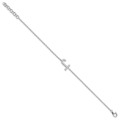 14KT Weißgold Armband mit natürlichem Diamant, seitlichem Buchstaben „J" und 2,5 cm Verlängerung